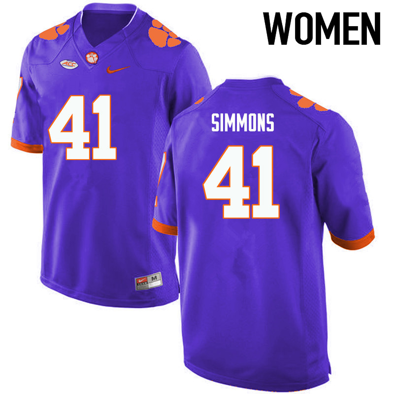 Women Clemson Tigers #41 Anthony Simmons College Football Jerseys-Purple